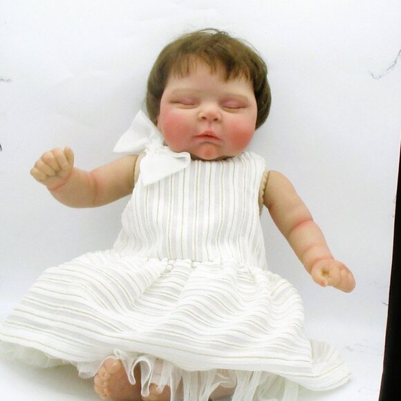Peaches By C. Brace Reborn Baby Doll - White Striped Dress & Bow - Realistic New - Picture 2 of 13